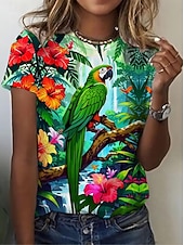 Χαμηλού Κόστους Ζώα tee-Women's T Shirt Print Graphic Animal Bird Vintage Stylish Classic Short Sleeve Crew Neck Regular Tops Daily Weekend Blue Green Summer Spring