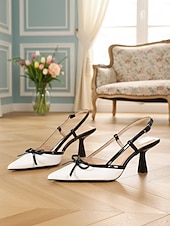 preiswerte Retro-Stil der 1950er Jahre-Rote und schwarze Vintage-Slingback-Pumps im Stil der 1950er-Jahre mit Schleife – elegante Retro-Pumps mit spitzer Zehenpartie und mittelhohem Absatz für romantische Dates, Valentinstag, Hochzeiten