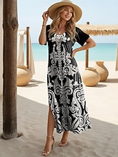  Naisten Midimekko Kesämekko A linjainen mekko Loma Vapaa-aika Boheemi Perhonen Hiekkaranta Normaali Kuvitettu Tribaali Lyhythihainen Pyöreäkauluksinen Sininen Vaalean sininen Musta kulta Musta Kes