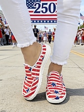  United States 250th Anniversary Women's Red Blue American Flag Print Comfort Mules – Canvas Slip-On Shoes USA Fourth of July Outdoor Events Travel  Daily Wear