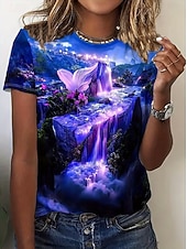 voordelige Kunst &amp; Design t-shirt-Dames T-shirt Afdrukken Grafisch Vintage Stijlvol Klassiek Korte mouw Strakke ronde hals Normale tops Dagelijks Weekend Donkergroen Paars Fuchsia Zomer Lente