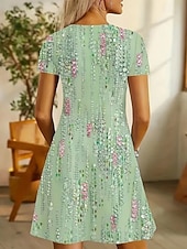 voordelige Bloemenjurken-Dames Mini-jurk Zonnejurk T shirt jurk A lijn jurk Vakantie Casual Boho Strand Uitgaan Normale pasvorm Bloemig Grafisch Korte mouw V-hals Groen Zomer Lente