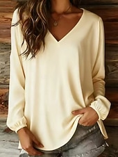 economico Bluse Semplici-Per donna Blusa Semplice Vintage Elegante Moderno Manica Lunga Scollo a V Top Regolari Quotidiano Ferie Uscire Blu Bianco Giallo Rosa Rosso Estate Primavera Autunno