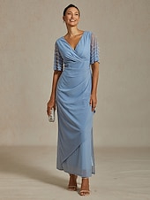  Naisten Maksimekko Kotelomekko Tyylikäs Laskostettu Yhtenäinen väri Lyhythihainen Pitkähihainen V kaula-aukko Pölyinen sininen