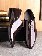 economico Scarpe Oxford-scarpe eleganti da uomo in pelle verniciata marrone scuro con lacci - calzature formali ed eleganti per riunioni di lavoro, eventi eleganti e matrimoni