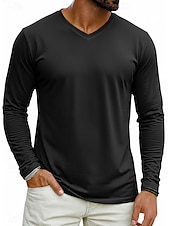 economico magliette di base-Per uomo Maglietta Manica Lunga Scollo a V Primavera Inverno Primavera &amp; Autunno Tinta unica Semplice Maglieria Quotidiano Abbigliamento Sportivo Puro Casuale Quotidiano All'aperto Nero Bianco Grigio