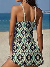 cheap Tankinis-Women's Swimwear Tankini Skirt Swimsuit Halter Elegant Vacation Floral Graphic V Neck Sleeveless Bathing Suits