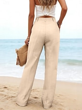 preiswerte Wesentliche Falsche Unterteile-Damen Kunstbaumwollleinen Weites Bein Freizeithose Sommerhose Urlaub Streetwear Basic Volle Länge Mittlere Taillenlinie Einfach Tasche Atmungsaktivität Bequem Unelastisch Täglich Outdoor Urlaub Blau