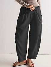 voordelige Bodems-Dames Broek met linnenlook Zomerbroek Wijde broek Harembroek Vakantie Modieus Basic Volledige lengte Natuurlijk Effen Zak Elastische taille Comfort Sneldrogend Zacht Inelastisch Streetwear Strand