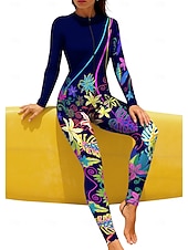 お買い得  ワンピースラッシュガード-女性用 レギュラー ラッシュガード フルボディラッシュガード 水着 花 トロピカル風 カラーブロッキング 内蔵ブラ付き フロントファスナー UVサンプロテクション UPF50+ 伸縮性 フルボディー スイムウェア サーフィン カヌー ビーチ 夏