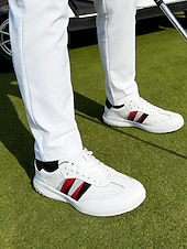 cheap Men's Golf Shoes-Men's White Golf Sneakers, Athletic Lace-Up Design with Color Stripe Detail, Shock-Absorbing Sole, Modern Sport Style for Golf Courses