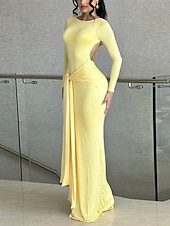 voordelige Afstudeerjurken-Dames Maxi-jurk Witte jurk Afstudeerjurk Bodycon-jurk Elegant Modieus Modern Buiten Vakantie Uitgaan Normale pasvorm Effen Lange mouw Strakke ronde hals V-hals Wit Geel Rood Bruin Zomer Lente Herfst