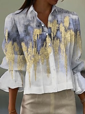 economico Bluse Semplici-Camicia da Donna in Lino Leggero Traspirante Manica Lunga Grafica Marmo Elegante Boho Vintage Collo Normale Top Quotidiani Lavoro Festa Ruffle Blu Giallo Rosa Viola Estate Primavera