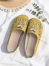 cheap Women's Clogs &amp; Mules-Women's Yellow Wide-Fit Mule Flats with Butterfly Rhinestone Detail, Stylish and Comfortable Slip-On Shoes for Daily Wear, Spring/Summer Outings, Casual Walks and Outdoor Activities