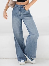 זול רגל רחבה ומותן גבוה-בגדי ריקוד נשים ג'ינסים רגל רחבה אופנתי סגנון רחוב באורך מלא מותניים גבוהים אחיד כיס נוח רך מיקרו-אלסטי בָּחוּץ רחוב פול קיץ &amp; אביב אביב, סתיו, חורף, קיץ רגיל