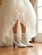 abordables novia-Botines blancos con cordones vintage de los años 30 para mujer con inserciones de encaje floral: elegantes tacones de estilo retro para eventos formales, bodas y fiestas.