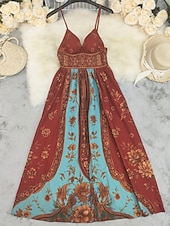 preiswerte Blumenkleider-Damen Maxikleid Sommerkleid A Linie Kleid Unterkleid Urlaub Lässig Boho Outdoor Ausgehen Normale Passform Blumen Ärmellos Spaghettiträger Rote Sommer Frühling