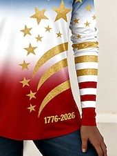  יום העצמאות האמריקאי בגדי ריקוד נשים חולצה קצרה טופ טי דפוס גראפי דגל מסוגנן קלסי יום יומי שרוול ארוך צווארון V חולצות רגילות יומי ליציאה סוף שבוע פול אודם אביב סתיו