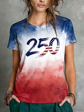  Giorno dell'Indipendenza Americana Per donna Maglietta Stampato Grafico Elegante Classico Casual Manica Corta Girocollo Top Regolari Quotidiano Sportivo Uscire Blu Estate Primavera 250th Anniversary