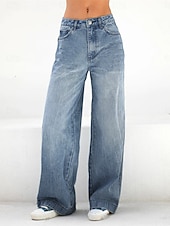 זול רגל רחבה ומותן גבוה-בגדי ריקוד נשים ג'ינסים רגל רחבה אופנתי סגנון רחוב באורך מלא מותניים גבוהים אחיד כיס נוח רך מיקרו-אלסטי בָּחוּץ רחוב פול קיץ &amp; אביב אביב, סתיו, חורף, קיץ רגיל