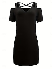 Недорогие мини черное платье-женское простое мини-платье с v-образным вырезом на каждый день для отпуска с коротким рукавом на лето и весну