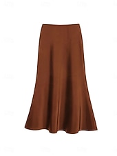 economico Gonne Formali-Per donna Gonne in raso Elegante Vintage Moda Casual Midi Vita Alta Gonne Semplice Arricciato Patchwork Inelastico Quotidiano Ufficio / Carriera Grigio verde Vinaccia Aalbicocca Nero Estate