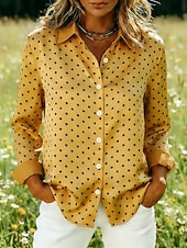 preiswerte Streifen- und geometrische Blusen-Damen Hemd Druck Grafik Tupfen Bohemien Vintage Lässig Langarm Hemdkragen Normale Oberteile Täglich Ferien Ausgehen Blau Gelb Rosa Sommer Frühling Herbst