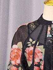 preiswerte Semi-formal / Cocktail-Zweiteilig A-Linie Knöchellänge Kleid für Hochzeitsgäste Kleider für Hochzeitsgäste Elegant Täglich Langarm Hoher Ausschnitt Gartenparty Formell mit Blumenmuster