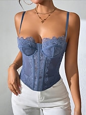 economico Corsetti-Per donna Intimo Modellante Sexy Dolce Colore Puro Pizzo Vacanza Streetwear Data Senza Maniche Spalline Blu Nero Bianco Viola Marrone Estate Primavera Vestibilità aderente