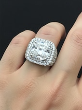 זול חתונה ACC-טבעת סגסוגת מצופה זהב/כסף לגברים עם זירקוניה מרובעת גדולה, משובצת ביהלומים קטנים, מושלמת ליום האהבה, חתונות ומתנות