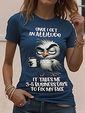 preiswerte Humor &amp; Zitate T-Shirt-Damen T Shirt Patchwork Druck Katze Buchstabe Lustiger Slang Basic Kurzarm Rundhals Normale Oberteile Täglich Blau Marineblau Sommer Frühling Herbst Winter I'm Fine Everything Is Fine