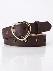 baratos Dia dos Namorados-Cinto feminino ajustável com fivela em formato de coração, em couro sintético, disponível em diversas cores, perfeito para presentes de Dia dos Namorados e para uso diário.