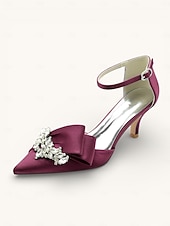 abordables novia-Elegantes zapatos de novia de satén con detalle de diamantes de imitación para mujer: punta puntiaguda, tacón bajo, tira al tobillo y varios colores.