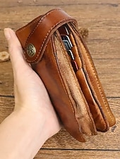economico Portafogli-Portafoglio lungo da uomo in vera pelle, porta carte bifold vintage di grande capacità, stile retrò multicolore, design sottile e portatile per uso quotidiano, viaggi, lavoro e casual