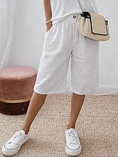 billiga Nederdelar till dam-Dam Capribyxor Kinesiska Shorts Sommarshorts Semester Grundläggande Knelängd Medium Midja Komfort Oelastisk Ledigt Dagligen Hem Vit Kaki Sommar Vår Normal