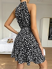 Недорогие Искусство и Дизайн Платья-Жен. Мини-платье Платье A-силуэта Платье-комбинация Платье с открытыми плечами Отпуск На каждый день на открытом воздухе На выход Стандартная посадка Леопард Горошек Без рукавов НАЙКА НЕКО