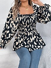 economico Bluse Floreali-Per donna Camicia Blusa Top in chiffon Leopardo Elegante Classico Moderno Manica Lunga Collo quadrato Top Regolari Quotidiano Ferie Uscire Nero Bianco Verde Primavera Autunno