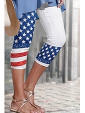 billige Uavhengighetsdag Bukser-amerikansk uavhengighetsdag dame chinos leggings ferie mote gateklær knelange bukser med høy midje amerikansk flagg komfort myk komfortabel elastisk daglig utendørs ferie blå hvit sommer