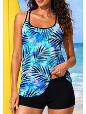 abordables Surfing Tankinis &amp; Bikinis-Women's Regular Rash Guard Floral Print Swimsuit Tankini Swimsuits Floral Tropical Color-blocking 2 Piece Removable Pad Boyleg UV Sun Protection UPF50+ Elastic Sleeveless Surfing Canoeing Water Sports