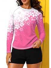 cheap Surfing Tankinis &amp; Bikinis-Women's Medium Rash guard Swimsuit Rash Guard Floral Print Swimsuit Floral Tropical Color-blocking 2 Piece Removable Pad Boyleg UV Sun Protection UPF50+ Elastic Long Sleeve Swimwear Sun Shirt Surfing