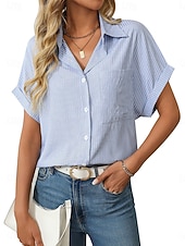 Χαμηλού Κόστους Μπλούζες &amp;amp; Πουκάμισα-Γυναικεία Πουκάμισο Μπλούζα Κουρελού Κουμπιά Γραφική Σκέτο Βίντατζ Στυλάτο Καθημερινό Κοντομάνικο Μανίκι Νυχτερίδα Κολάρο Πουκαμίσου Κανονικά μπλουζάκια Μακριές μπλούζες Καθημερινά Αργίες Εξόδου