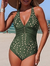 Χαμηλού Κόστους Ολόσωμα μαγιό-Γυναικεία Μαγιό Μπικίνι 2 κομμάτι Μαγιό Λεπτό Εξώπλατο Διακοπές Ρούχα παραλίας Γεωμετρικό Λαιμόκοψη V Αμάνικο Μαγιό