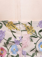 cheap Semi-formal / Cocktail-Sheath Column Ankle Length Wedding Guest Dress Wedding Guest Dresses Elegant Sleeveless Strapless Wedding with Embroidered Flower