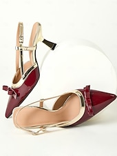 economico San Valentino-scarpe con tacco slingback bordeaux da donna con fiocco, eleganti décolleté a punta per gli appuntamenti di San Valentino
