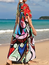 cheap Stripe&amp;Geometric Dress-Women's Maxi Dress Beach Dress Casual Dress Boho Dress Cover Up Elegant Fashion Modern Outdoor Vacation Going out Loose Fit Abstract Half Sleeve V Neck Blue Pink Royal Blue Orange Summer Spring