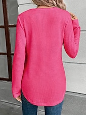 economico T-shirt semplice-Per donna Blusa Bottoni Tinta unica Elegante Casual Manica Lunga Scollo a V Top Regolari Quotidiano Nero Bianco Fucsia Cachi Primavera Autunno Inverno