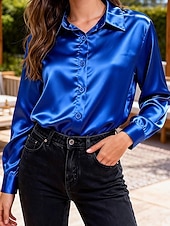 Недорогие Простые блузки-Жен. Рубашка Блуза Нарядные Топы Рюши Пэчворк Пуговицы Сплошной цвет Полотняное плетение Элегантный стиль Винтаж Дамы Длинный рукав Рубашечный воротник Обычные топы Повседневные Офис Праздники