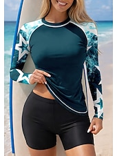 Χαμηλού Κόστους Surfing Tankinis και Bikinis-Γυναικεία Μαγιό γιλέκο Προστατευτικά Μαγιό Tankini Γεωμετρικό 2 τεμάχια Αφαιρούμενη επένδυση Μπογιάγκ Προστασία από τον ήλιο UV UPF50+ Προστασία UV Μακρυμάνικο Μαγιό Προστατευτικά