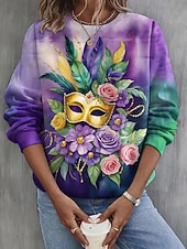 baratos Roupas femininas para o Mardi Gras-Mulheres Moletom Moletons Imprimir Gráfico Abstrato Moda Casual Manga Longa Gola Redonda Decote Redondo Tops regulares Rua Dia a Dia Vermelho Roxo Verde Primavera Outono Inverno