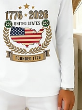  Jour de l'Indépendance Américaine Femmes T-shirt Imprimé Graphique Drapeau Américain Mode Élégant Classique manche longue Col ras du cou Hauts Réguliers Quotidien Sortir Week-end Blanche Printemps